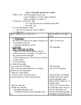 Giáo án thu hoạch kỹ năng sống - Bài 1: Thái độ khi lắng nghe