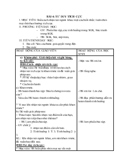 Giáo án thu hoạch kỹ năng sống - Bài 4: Tư duy tích cực