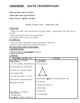Giáo án Tự chọn lớp 7- Tiết 20: luyện tập : tam giac cân