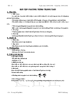 Giáo án Vật lý lớp 10- tiết 12: Bài tập phương trình trạng thái