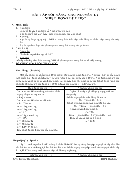 Giáo án Vật lý lớp 10- tiết 13: Bài tập nội năng- Các nguyên lý nhiệt động lực học