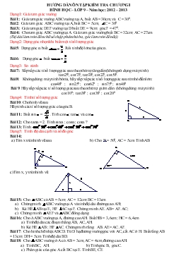 Hướng dẫn ôn tập kiểm tra chương i hình học – lớp 9 – năm học: 2012 – 2013