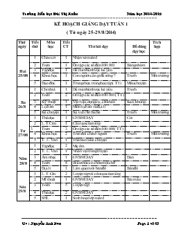 Kế hoạch giảng dạy tuần 1 - Trường Tiểu học Bùi Thị Xuân