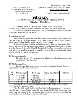 Kế hoạch (v/v tổ chức dạy bù các ngày nghỉ trong tháng 8 & 9) năm học: 2014 -2015