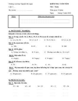 Kiểm tra cuối năm môn: Toán