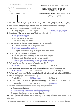 Kiểm tra giữa học kỳ I năm học 2012 - 2013 môn: Tiếng Việt
