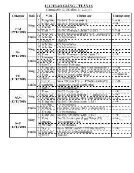 Lịch báo giảng – Tuần 16