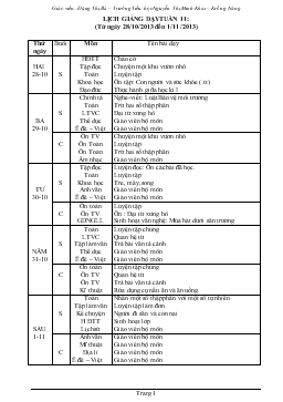 Lịch giảng dạy tuần 11