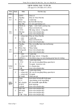 Lịch giảng dạy tuần 20