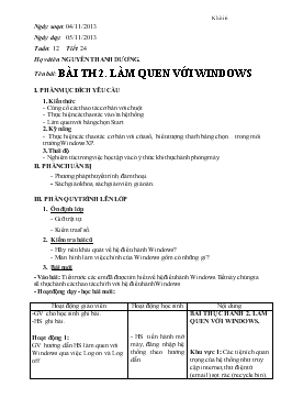 Giáo án Tin học Khối 6 - Tiết 24, Bài thực hành 2: Làm quen với Windows - Nguyễn Thanh Dương