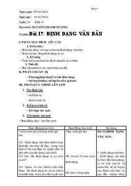 Giáo án Tin học Khối 6 - Tiết 47, Bài 17: Định dạng văn bản - Nguyễn Thanh Dương