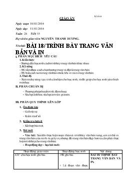 Giáo án Tin học Khối 6 - Tiết 55, Bài 18: Trình bày trang văn bản và in - Nguyễn Thanh Dương