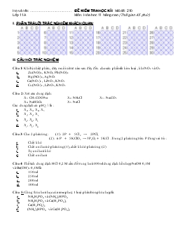 Bài kiểm tra học kỳ I môn: Hóa học 11 - Mã đề thi 210
