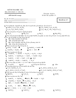 Bài kiểm tra học kỳ I môn: Hóa học 11 - Mã đề thi 237