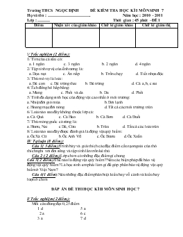 Đề kiểm tra học kì I môn sinh 7  năm học : 2010 – 2011