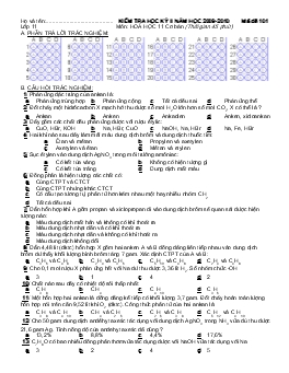 Đề kiểm tra học kì II môn Hóa học - Lớp 11 (nâng cao) - Mã đề thi 101