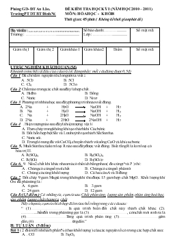 Đề kiểm tra học kỳ I (năm học 2010 – 2011)  môn : hóa học - Khối 8