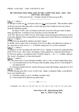 Đề thi chọn học sinh giỏi huyện lớp 8 năm học : 2010 – 2011 môn thi : hóa học