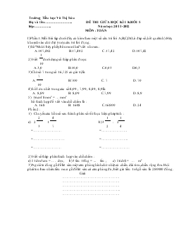 Đề thi giữa học kì I khối 5 năm học:2011-2012 môn :toán