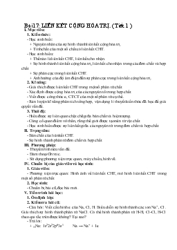 Giáo Án Hóa Học 8 - Bài 17: Liên Kết Cộng Hóa Trị ( Tiết 1 )