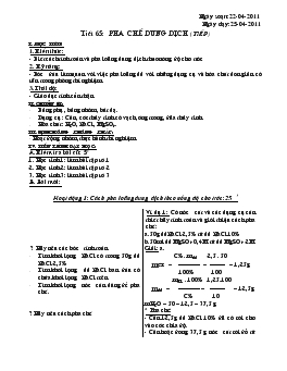 Giáo án Hóa học 8 - Tiết 65: Pha Chế Dung Dịch ( Tiếp)