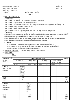 Giáo Án Hóa Học 8 - Tuần 8 - Tiết 16: Kiểm Tra 1 Tiết