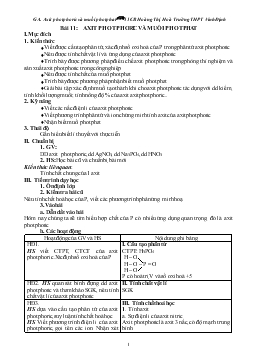 Giáo án Hóa học lớp 11 - Bài 11: Axit photphoric và muối photphat