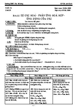 Giáo Án Hóa Học Lớp 8 - Lê Anh Linh - Tuần 21 - Tiết 39 - Bài 25: Sự Oxi Hoa - Phản Ứng Hoá Hợp - Ứng Dụng Của Oxi