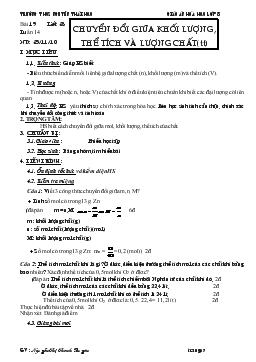 Giáo án Hóa học lớp 8 - Nguyễn Thị Thanh Duyên - Bài 19 - Tiết 28: Chuyển đổi giữa khối lượng, thể tích và lượng chất(tiếp)