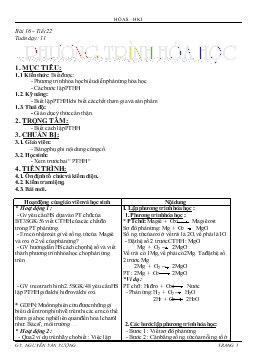 Giáo án Hóa học lớp 8 - Nguyễn Văn Vượng - Bài 16 – Tiết 22: Phương trình hóa học