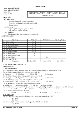 Giáo án Hóa học lớp 8 - Nguyễn Văn Vượng - Tuần 9 - Tiết 16: Kiểm tra viết 1 tiết
