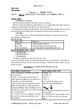 Giáo án Hóa học lớp 8 - Tiết 47 - Bài 31: Tính Chất. Ứng Dụng Của Hiđro( Tiết 1)