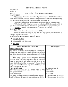 Giáo án Hóa học lớp 8 - Tuần 24 - Tiết 47: Tính Chất - Ứng Dụng Của Hiđro