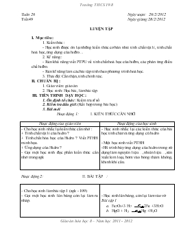 Giáo án Hóa học lớp 8 - Tuần 26 - Tiết 49: Luyện Tập