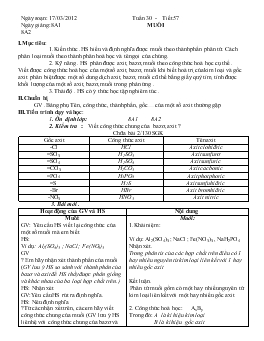 Giáo án Hóa học lớp 8 - Tuần 30 - Tiết 57: Muối