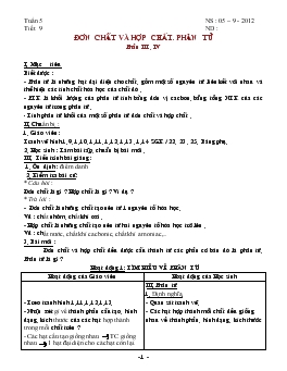 Giáo án Hóa học lớp 8 - Tuần 5 - Tiết 9: Đơn Chất Và Hợp Chất. Phân Tử