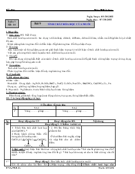 Giáo án Hóa học lớp 9 - Tuần 7 - Tiết 14 - Bài 9: Tính Chất Hóa Học Của Muối