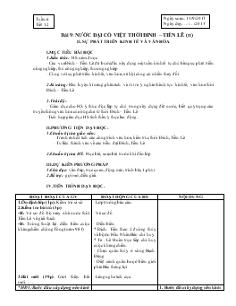 Giáo án Lịch sử 7 - Tiết 12, Bài 9: Nước Đại Cồ Việt thời Đinh - Tiền Lê (Sự phát triển kinh tế và văn hóa) - Năm học 2013-2014