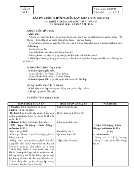 Giáo án Lịch sử 7 - Tiết 41, Bài 19: Cuộc khởi nghĩa Lam Sơn (1418-1427) (Tiết 3) - Năm học 2012-2013