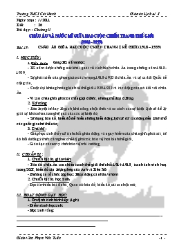Giáo án Lịch sử 8 - Tiết 26, Bài 17: Châu Âu giữa hai cuộc chiến tranh thế giới (1918-1939) - Phạm Văn Tuấn