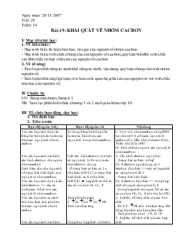 Giáo án môn Hóa học 11 - Bài 19: Khái quát về nhóm cacbon