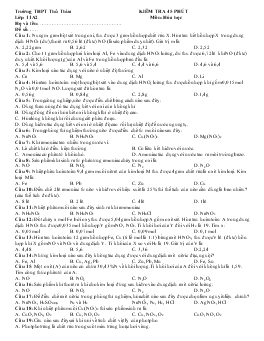 Kiểm tra 45 phút môn: Hóa học trường THPT Thủ Thừa