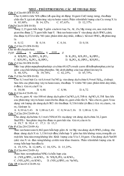 Nitơ - Phốtpho trong các đề thi đại học
