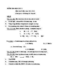 Giáo án Hóa học 8 - Tiết 36: Kiểm Tra Học Kỳ I
