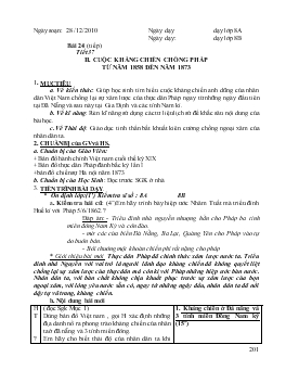 Giáo án môn Lịch sử 8 - Bài 24 (tiếp) - Tiết 37. II: Cuộc kháng chiến chống pháp từ năm 1858 đến năm 1873