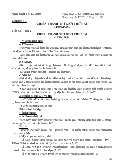 Giáo án môn Lịch sử 8 - Tiết 32 - Bài 21: Chiến tranh thế giới thứ hai <1939 - 1945>