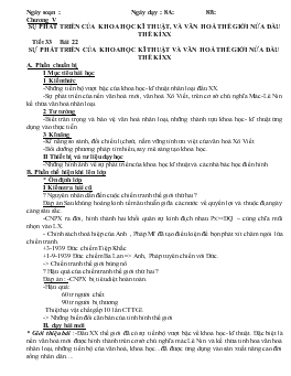 Giáo án môn Lịch sử 8 - Tiết 33 - Bài 22: Sự phát triển của khoa học kĩ thuật và văn hoá thế giới nửa đầu thế kỉ XX