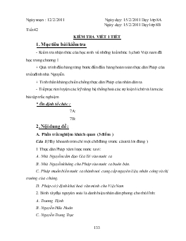 Giáo án môn Lịch sử 8 - Tiết 42: Kiểm tra viết 1 tiết