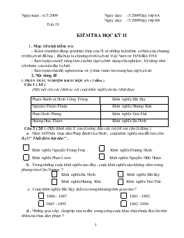 Giáo án môn Lịch sử 8 - Tiết 51: Kiểm tra học kỳ II
