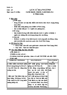 Giáo án môn Lịch sử 8 - Tiết 67: Lịch sử địa phương, cách mạng tháng tám năm 1945 ở Vĩnh Long